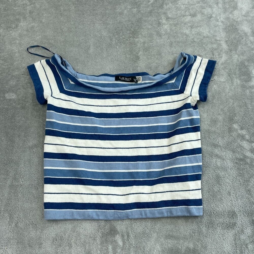 Lauren Ralph Lauren Womens Striped Knit Off-Shoulder Top Size L NWT 6091 - Picture 3 of 10
